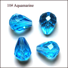 Honeyhandy Imitation Austrian Crystal Beads, Grade AAA, Faceted, Drop, Deep Sky Blue, 8x10mm, Hole: 0.9~1mm