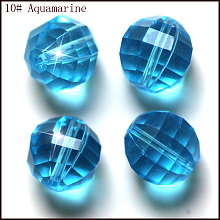 Honeyhandy Imitation Austrian Crystal Beads, Grade AAA, Faceted, Round, Deep Sky Blue, 10mm, Hole: 0.9~1mm