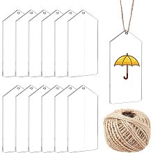 BENECREAT 15PCS Acrylic Blanks 3.5x1.9 inch Polygon Acrylic Clear Big Pendants with 1 Roll 40m Hemp Cord and 1PC Storage Box for DIY Projects and Crafts