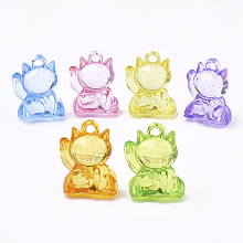 Honeyhandy Transparent Acrylic Kitten Pendants, Maneki Neko/Beckoning Cat Shape, Mixed Color, 23x17.5x12.5mm, Hole: 2.5mm, about 210pcs/500g