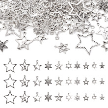 PandaHall Elite 100Pcs 10 Style Tibetan Style Alloy Pendants, Star, Antique Silver, 17~37.5x12.5~35x1.5~2mm, Hole: 1.6~3mm, 10pcs/style