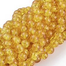 Arricraft Spray Painted Crackle Glass Beads Strands, Round, Gold, 8mm, Hole: 1.3~1.6mm, about 100pcs/strand, 31.4 inches