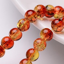 Honeyhandy Crackle Glass Beads Strands, Round, Tomato, 6mm, Hole: 1.3~1.6mm, about 133pcs/strand, 31.4 inch