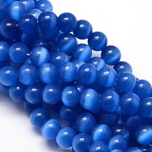 Honeyhandy Cat Eye Beads Strands, Round, Blue, 10mm, Hole: 1.5mm, about 40pcs/strand, 15.5 inch