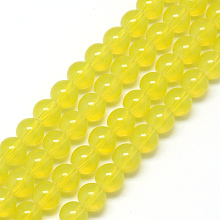 Honeyhandy Baking Painted Glass Beads Strands, Imitation Opalite, Round, Yellow, 6mm, Hole: 1.3~1.6mm, about 133pcs/strand, 31.4 inch