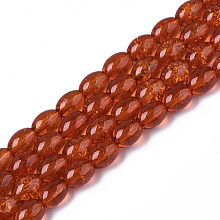 Honeyhandy Transparent Crackle Glass Beads Strands, Oval, Dark Orange, 8x5.5~6mm, Hole: 1mm, about 100pcs/strand, 31.4 inch