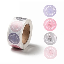 Honeyhandy Flat Round Rose Pattern Thank You Paper Stickers Roll, Self-Adhesive Gift Tag for Seal Top Decoration, Mixed Color, 66x27mm, Stickers: 25mm in diameter, 500pcs/roll