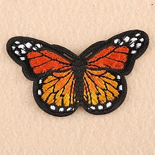 Honeyhandy Computerized Embroidery Cloth Iron on/Sew on Patches, Costume Accessories, Appliques, Butterfly, Orange, 46x78mm