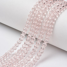 Honeyhandy Glass Beads Strands, Faceted, Rondelle, Pink, 4x3mm, Hole: 0.4mm, about 130pcs/strand, 16.54 inch(42cm)