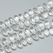 Honeyhandy Glass Beads Strands, Top Drilled Beads, Faceted, Teardrop, Clear, 12~13x6mm, Hole: 1mm, about 96~100pcs/17.9 inch