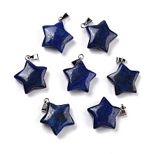 Honeyhandy Natural Lapis Lazuli Pendants, Pendants, with Platinum Tone Brass Findings, Star, 23.5x20.5x7.5mm