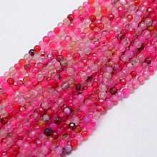 Honeyhandy Natural Agate Round Beads Strand, Dyed, Faceted, Hot Pink, 4mm, Hole: 0.9mm, about 92pcs/strand, 14.5 inch