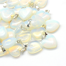 Honeyhandy Heart Opalite Pendants, with Platinum Tone Brass Findings, 17~19x15~16x5~8mm, Hole: 2x7mm