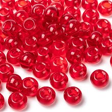 Glass European Beads, Large Hole Beads, Rondelle, FireBrick, 15x10mm, Hole: 5~6.4mm