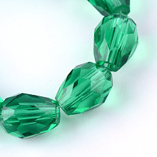 Honeyhandy Transparent Glass Bead Strands, Faceted Teardrop, Medium Sea Green, 8x6mm, Hole: 1mm, about 65pcs/strand, 17.99 inch(45.7cm)