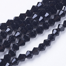 Arricraft Black Glass Bicone Beads Strands, Faceted, 4x4mm, Hole: 1mm, about 104pcs/strand