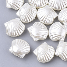 Honeyhandy ABS Plastic Imitation Pearl Beads, Shell Shape, Floral White, 14.5x16x7.5mm, Hole: 1.2mm