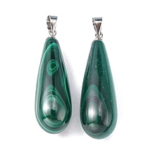 Honeyhandy Gemstone Pendants, Natural Malachite, Grade A, teardrop, Green, 34~37x10mm, Hole: 3.5mm