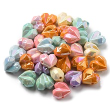 Honeyhandy UV Plating Acrylic Beads, Iridescent, Faceted, Heart, Mixed Color, 20.5~21x20.5x13.5mm, Hole: 2.6mm