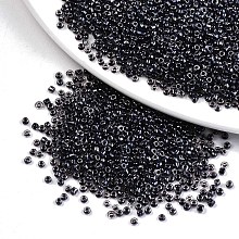 Honeyhandy 12/0 Glass Seed Beads, Transparent Inside Colours Luster, Round Hole, Round, Black, 12/0, 2~2.5x1.5~2mm, Hole: 0.8mm, about 3333pcs/50g