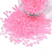 Honeyhandy 12/0 Glass Seed Beads, Inside Colours, Round Hole, Round, Transparent Colours Rainbow, Pink, 12/0, 2~2.5x1.5~2mm, Hole: 0.8mm, about 3333pcs/50g