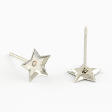 Honeyhandy 304 Stainless Steel Stud Earring Settings, Stainless Steel Color, Star Tray: 5.5~6x5.5~6mm, 7x7x1.5mm, Pin: 0.7mm