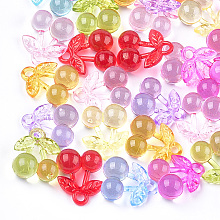 Honeyhandy Transparent Acrylic Pendants, Cherry, Mixed Color, 25.5x21x11.5mm, Hole: 3.5mm