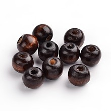 Honeyhandy Natural Wood Beads, Dyed, Round, Coffee, about 12mm in diameter, 10.5mm thick, hole: 3mm