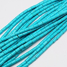 Honeyhandy Synthetic Turquoise Beads Strands, Dyed, Column, Dark Turquoise, 6x4mm, Hole: 1mm, about 64pcs/strand, 15.5 inch