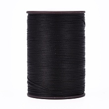 Honeyhandy Flat Waxed Thread String, Micro Macrame Cord, for Leather Sewing Stitching, Black, 0.8mm, about 109.36 yards(100m)/roll