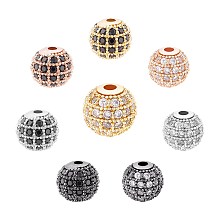 SUNNYCLUE 8Pcs 8 Style Rack Plating Brass Cubic Zirconia Beads, Long-Lasting Plated, Round, Mixed Color, 8x7mm, Hole: 2mm, 1pc/style