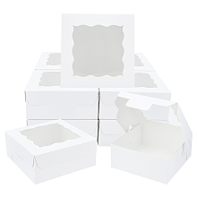 Bakery Box, with PVC Display Window, Cardboard Gift Packaging Boxes for Cookies, Small Cakes, Muffin, Square, White, 15x15x6.1cm, Window: 10.5x10.5cm