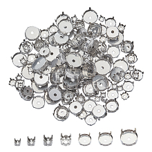 Unicraftale Stainless Steel Rhinestone Claw Settings, Flat Round, Stainless Steel Color, Tray: 8~18mm; 6.9~19x5.4~8.3mm; 350pcs/box