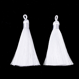 Honeyhandy Polyester Tassel Big Pendants Decoration, White, 80~90x8.5~9mm, Hole: 4x6mm