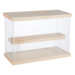 OLYCRAFT Rectangle 2-Tier Transparent Acrylic Minifigures Display Case, Assemblable Action Figures/Doll Organizer Box with Wooden Base & Door, Clear, Finish Product: 23x13x18cm, about 9pcs/set