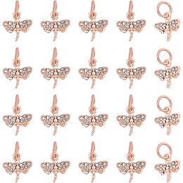 SUPERFINDINGS 20Pcs Rhinestone Dragonfly Pendant 14x14mm Rose Gold Vintage Dragonfly Pendant Insect Shape Charm for Keychain Jewelry Making,Jump Ring:5mm Inner Diameter