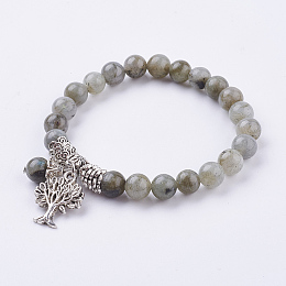 Honeyhandy Natural Labradorite Stretch Bracelets, with Tibetan Style Pendants,  2 inch(51mm)