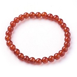 Honeyhandy Natural Carnelian(Dyed) Beads Stretch Bracelets, Dyed & Heated, Round, Graed A, 1-7/8 inch~2-1/8 inch(4.9~5.3cm), Beads: 6~7mm