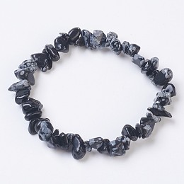 Honeyhandy Natural Snowflake Obsidian Stretch Bracelets, Nuggets, 2-1/8 inch(5.5cm)