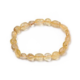 Honeyhandy Natural Citrine Stretch Beaded Bracelets, Tumbled Stone, Nuggets, 1-7/8 inch~2-1/8 inch(4.8~5.5cm), Beads: 6~15x6~11x3~11mm