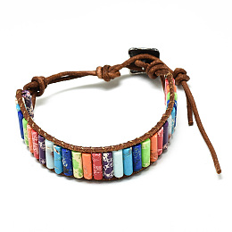 Honeyhandy Cowhide Leather Cord Bracelets, with Column Natural Regalite/Imperial Jasper/Sea Sediment Jasper Beads and Alloy Findings, 9~11 inch(23~28cm)