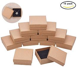 BENECREAT 16 Pack Size 2.75" x 2.75" x 1" Kraft Square Cardboard Jewelry Boxes for Jewelry Set, Brown