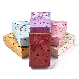 Honeyhandy Cardboard Jewelry Boxes, for Necklaces, Ring, Earring, with Bowknot Ribbon Outside and White Sponge Inside, Rectangle, Mixed Color, 8.3x5.2x3~3.2cm