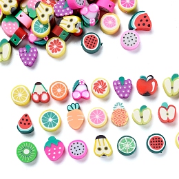 Honeyhandy 100Pcs Handmade Polymer Clay Fruit Theme Beads, Mixed Color, 7x8x4mm, Hole: 2mm, 100pcs/set