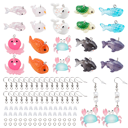 CHGCRAFT 110pcs Sea Animals Earrings Making Kits Including 20pcs Shark Whale Ocean Animals Resin Charms 30pcs Ear Nuts 30pcs Open Jump Rings 30pcs Earring Hooks for Earring Making