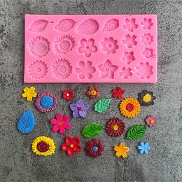 Honeyhandy Food Grade Silicone Molds, Fondant Molds, Baking Molds, Chocolate, Candy, Biscuits, UV Resin & Epoxy Resin Jewelry Making, Flower & Leaf, Random Single Color or Random Mixed Color, 172x88.5x8mm, Inner Diameter: 17~36x9~26mm