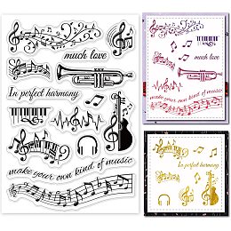 GLOBLELAND Music Clear Stamp Violin Piano Keys Transparent Silicone Stamp Musical Note Rubber Stamp for Scrapbook Journal Card Making 4.3 x 6.3 Inch