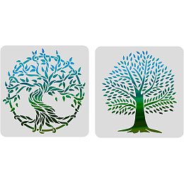 FINGERINSPIRE 2 Pcs Tree of Life Stencils Template 11.8x11.8inch Plastic Tree Drawing Painting Stencils Square Reusable Stencils for Painting on Wood, Floor, Wall and Tile