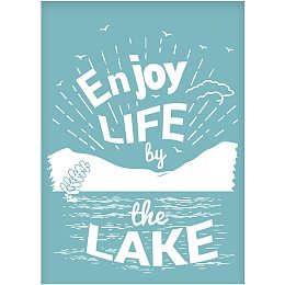 OLYCRAFT Silk Screen Printing Stencil Self-Adhesive Silk Screen Mesh Transfer, Christmas Theme Sign Mesh Transfers for T-Shirt Pillow Fabric Painting, Reusable and Washable- Enjoy Life by The Lake