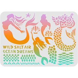 FINGERINSPIRE Mermaid Painting Stencils 11.7x8.3 inch Mermaid Ocean Dream Template Reusable Mermaid Sea Ocean Creatures Stencils for Painting on Wood Tile Fabric Floor Wall